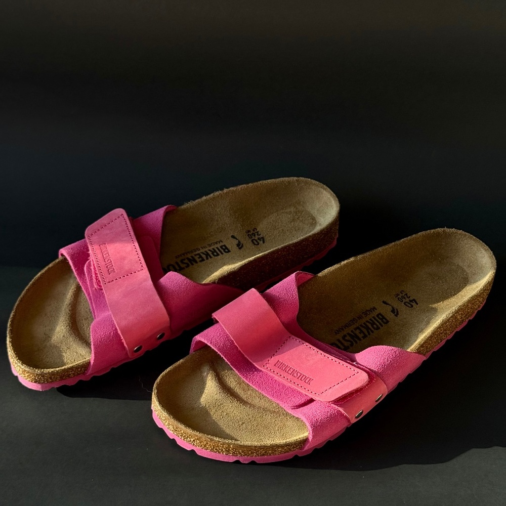 Birkenstock Oita Suede Leather Fuchsia Tulip Slides. 40 EU 9-9.5 US. Narrow!